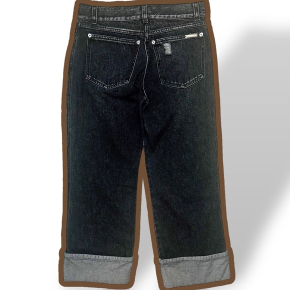 Michael Kors Black Distressed Rolled Cuff Straight Leg Cropped Jeans Size 0 - Picture 5 of 7